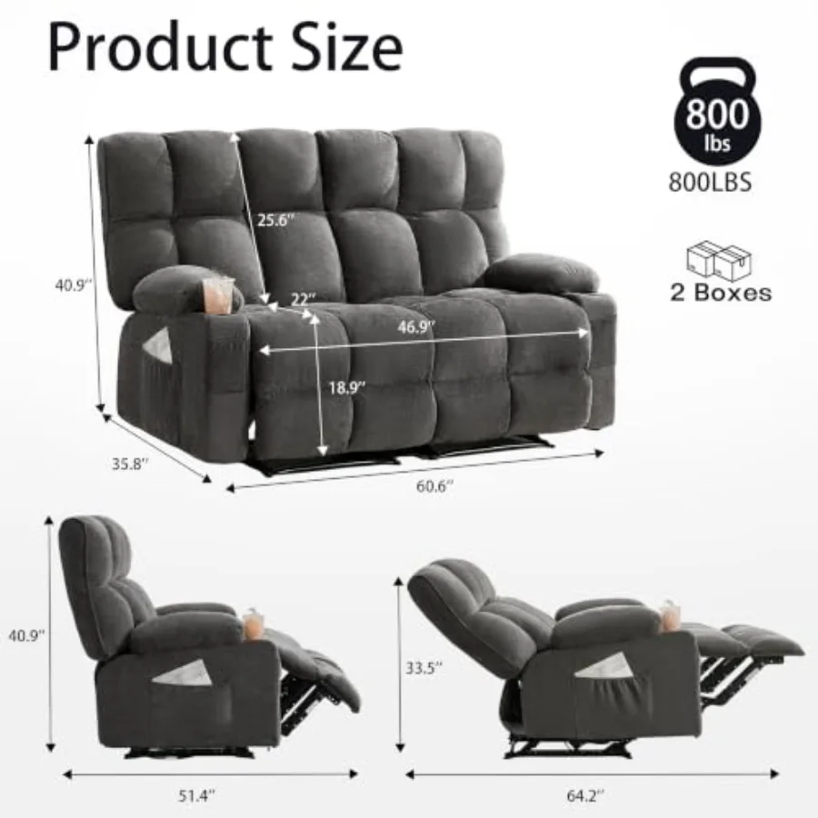 Oversized Loveseat Recliner Sofa, Double Recliner, Big Large Reclining Sofa with Cup Holders and Side Pockets, Traditional er M