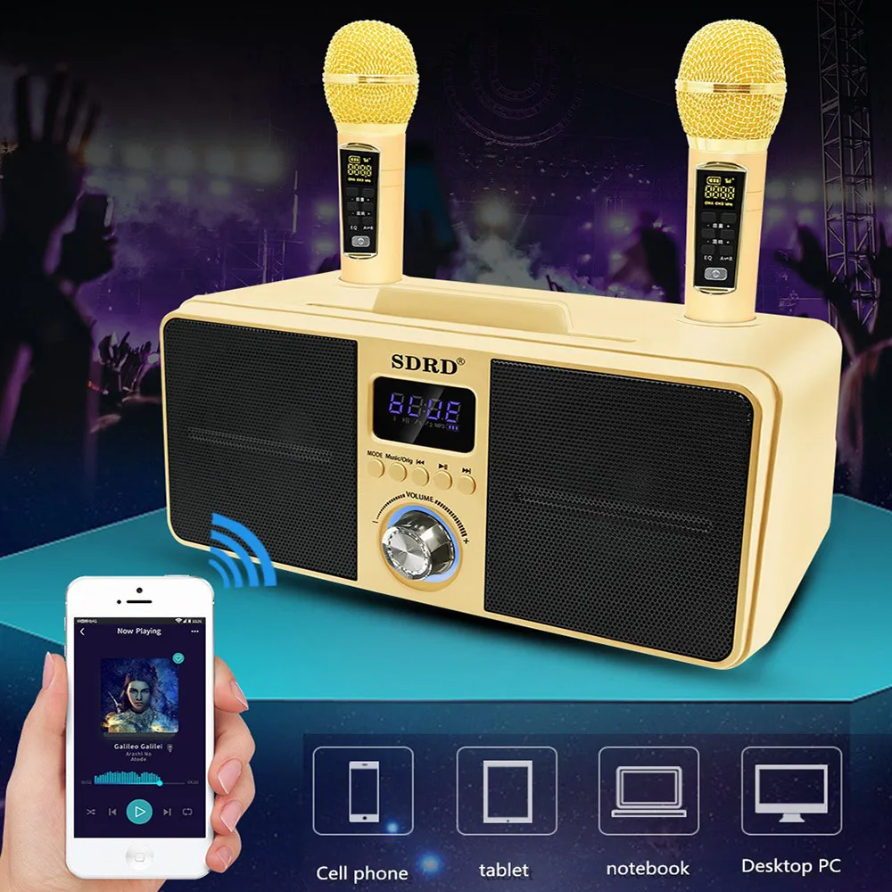 Imagem -06 - Wireless Karaoke Bluetooth Speaker Grupo Telefone Móvel Microfone Duplo Portátil Estéreo Subwoofer Cantando 30w Sdrd Sd309