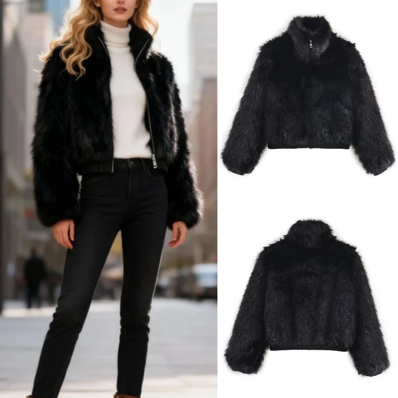 

Women's Faux Fur Stand Collar Coat, Trendy, Sexy, Fall Fashion, 2025