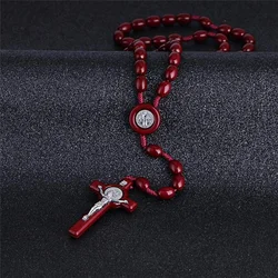Large Acrylic Catholic Jesus Cross With Coin Bead Carved Rosary Pendant Long Rosary Beads DIY Necklaces For Women