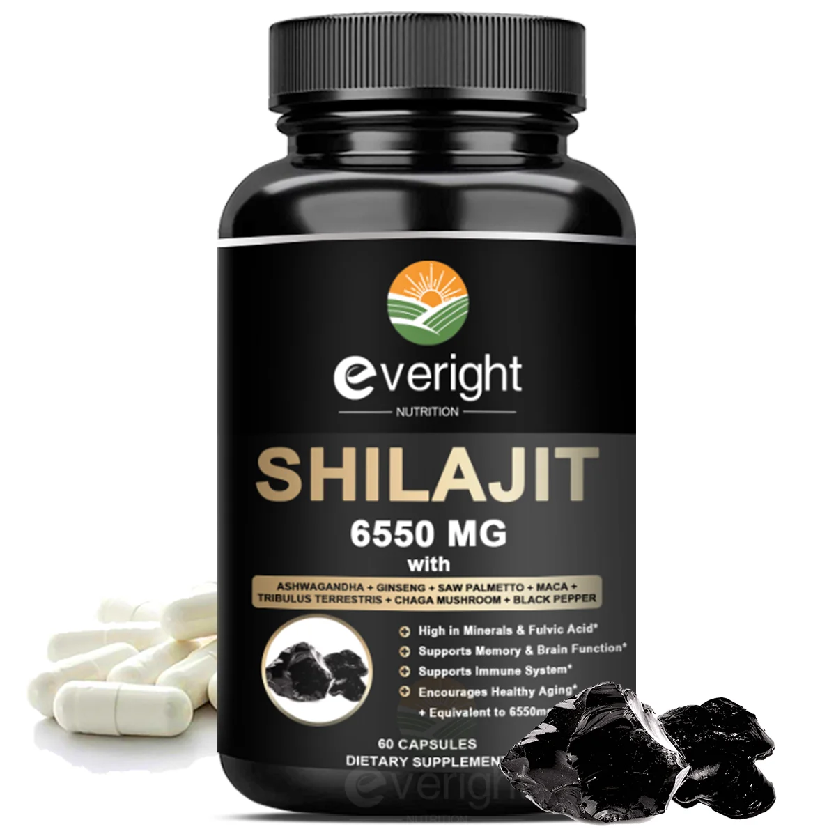 Shilajit Himalayan Supplement - 6550mg - with Ashwagandha, Ginseng, Saw Palmetto, Maca, Tribulus, Chaga - Non-GMO Health Vegan