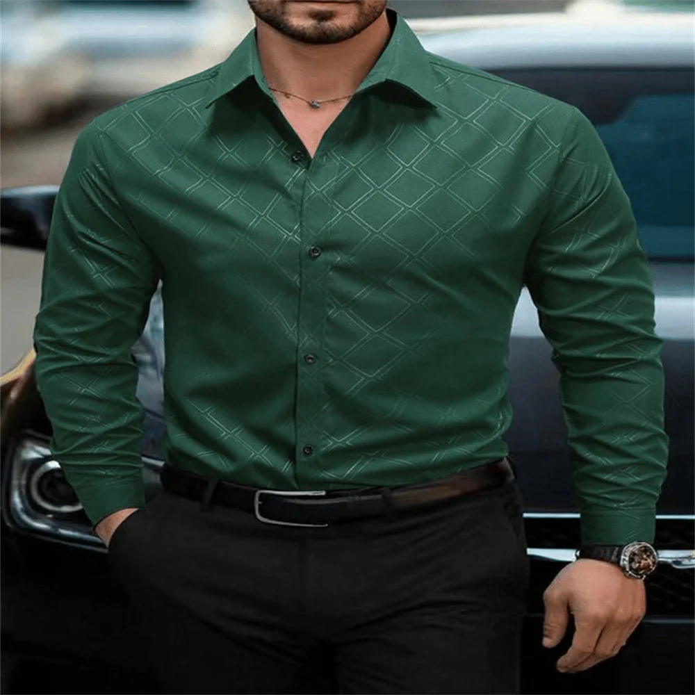 New Men Casual Shirt Brand Fashion Solid Color Long Sleeve Elastic Fabric Male Business Dress Shirt
