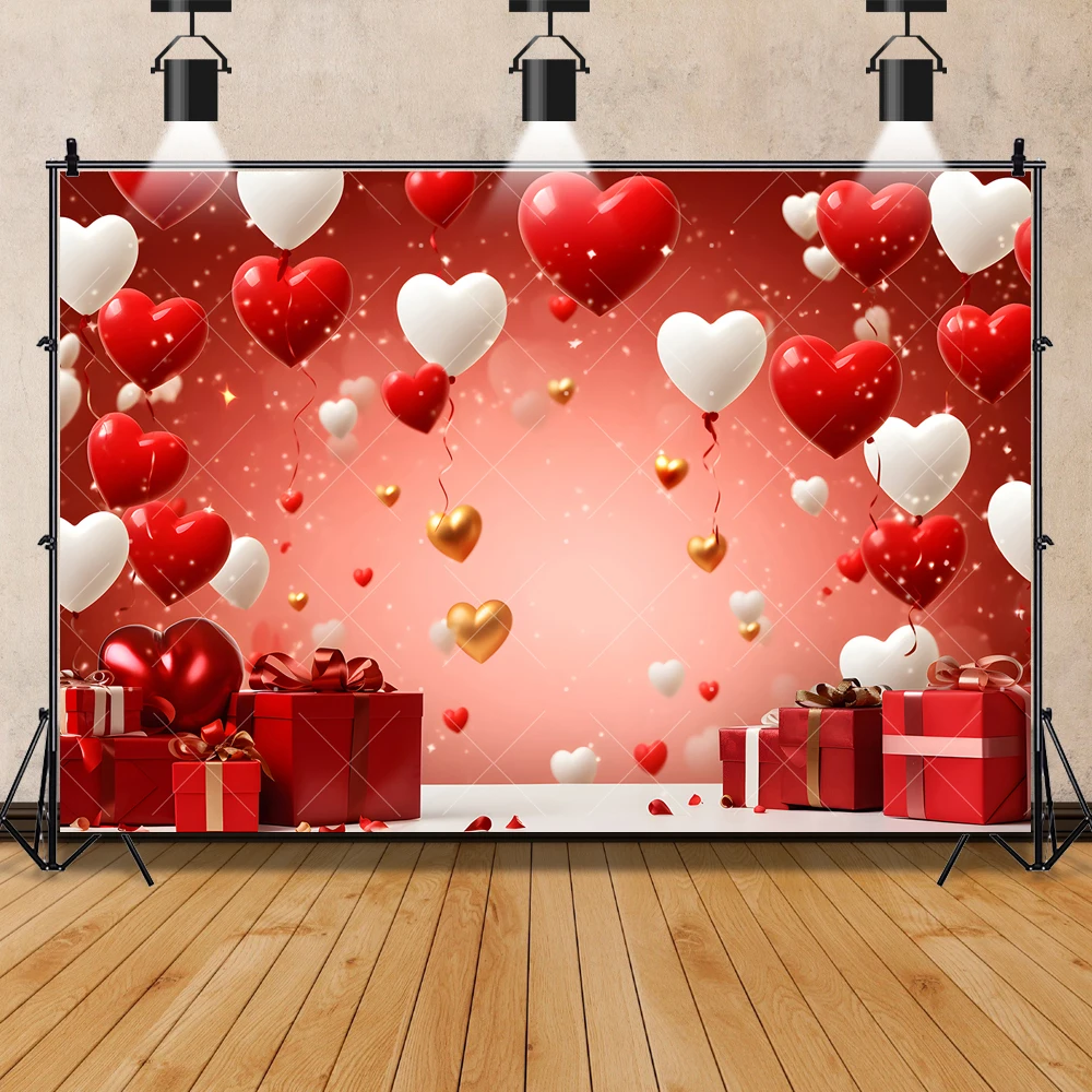 Valentine's Day Background Custom Pink Red Love Balloon Gift Decor Valentine Party Banner Couple Portrait Photography Background