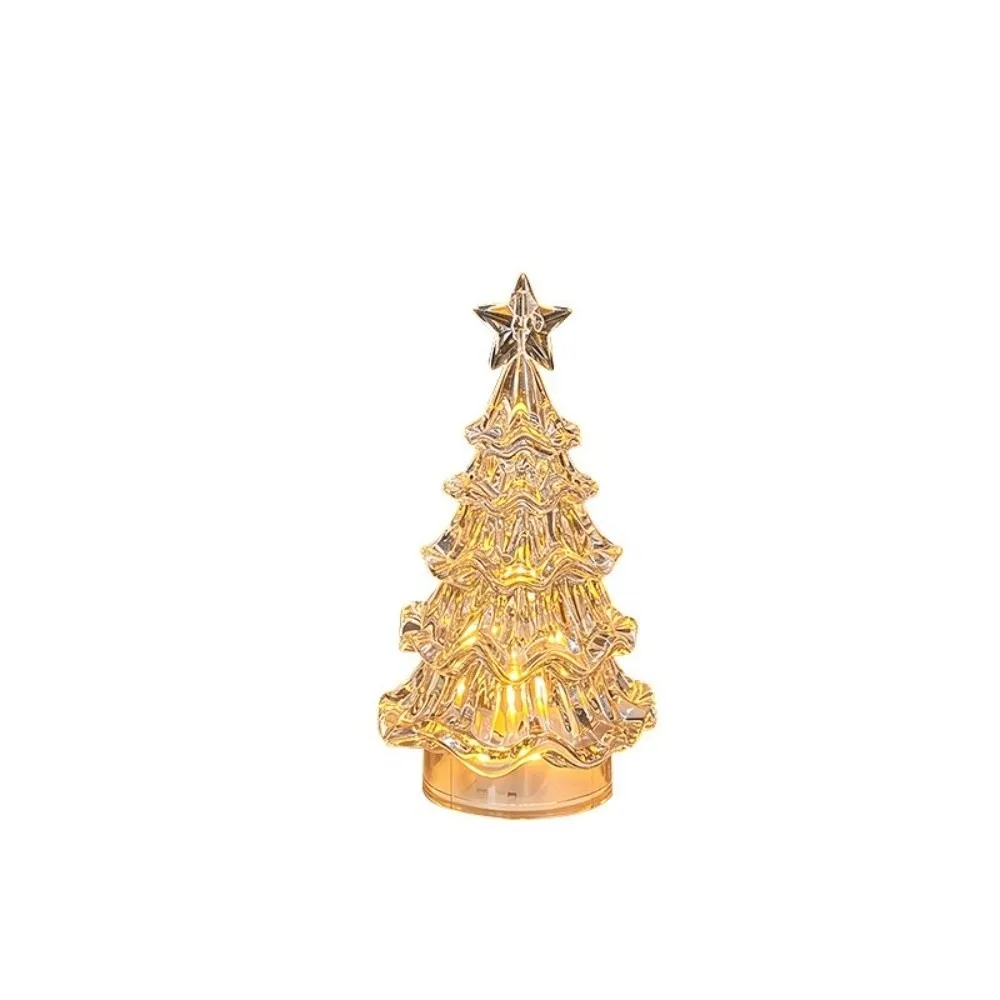 Transparent Christmas Tree Night Light Flameless Smokeless Light Up Xmas Tree Ornaments Stable Base Battery-Operated