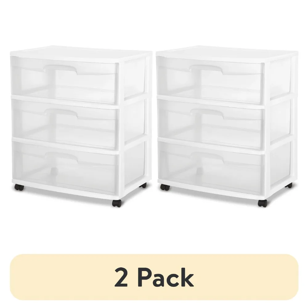 

(2 pack) Wide 3 Drawer Cart White