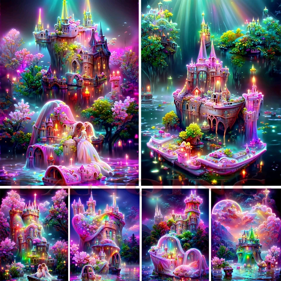 

Fantasy Luminous Castle Fairy Tale House Diamond Embroidery 5D Full Diamond Painting Mosaic Cross Stitch Embroidery Decoration