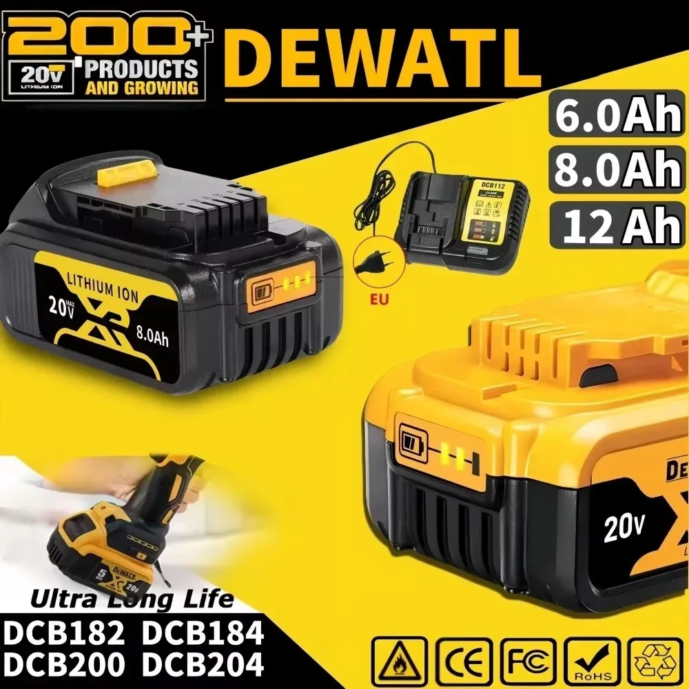 Upgraded Rechargeable DCB200 Replacement Li-ion Battery For DeWalt DCB205 DCB201\203 Power Tool Battery 20 Volt MAX With Charger