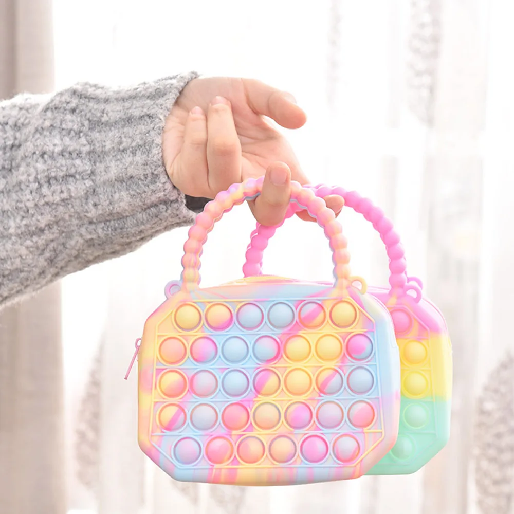 

New Fashion Popite Push Bubble Toys Fidget Rainbow Macaron Fashion Bag Squishy Toy Anti Stress Poppit Soft Puzzle Toy for Kids