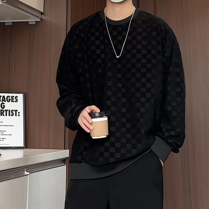 

Spring Hoodie Men Fashion Casual Black Plaid Sweatshirt Men Streetwear Hip-hop Loose Pullover Hoodie Mens Hoody Plus Size 4XL
