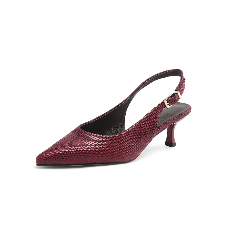 

Summer Sandals Women Shoes Embossed Genuine Leather Ladies Closed Pointed Toe Ankle Strap Slingbacks High Heel Sandals