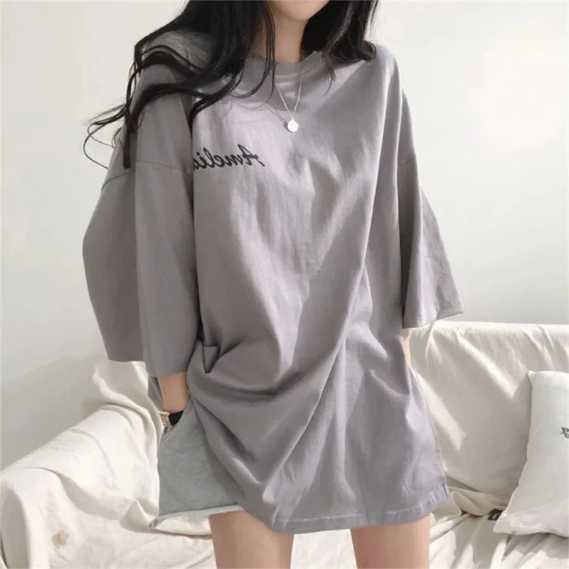 

New Lazy Style Loose Print Youth T Shirts Summer Short Sleeve Simplicity O-neck Street Casual Tops Fashion Trend Women Clothing