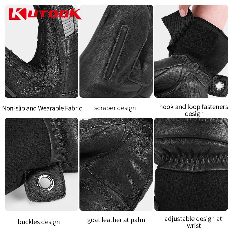 KUTOOK-Guantes Térmicos de invierno para esquí, manoplas de cuero para Snowboard, accesorios de protección para exteriores