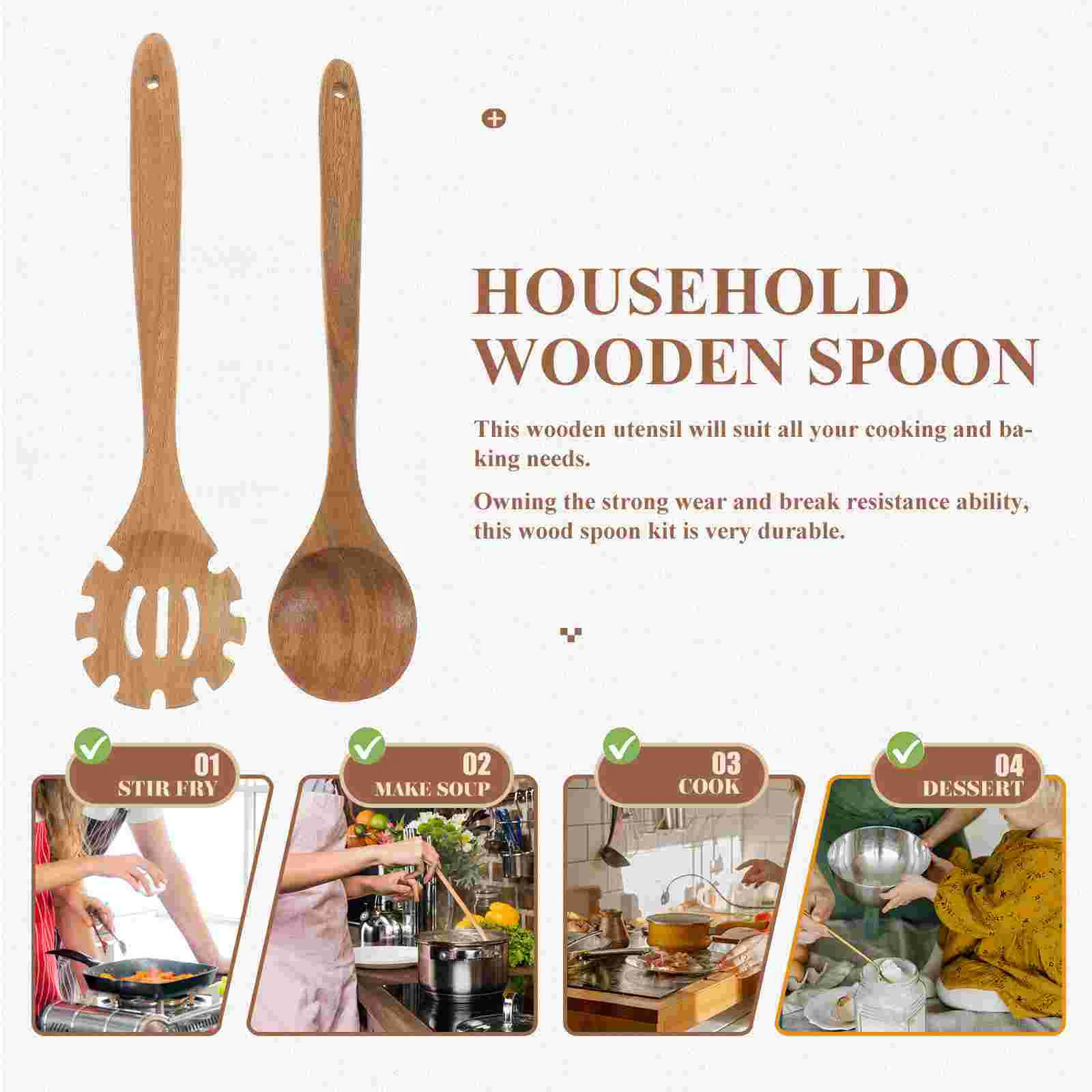 2 Pcs Food Flipper Noodle Spoon Wood Kitchen Cooking Multifunction Wooden Spoons Accessories Nonstick Rice