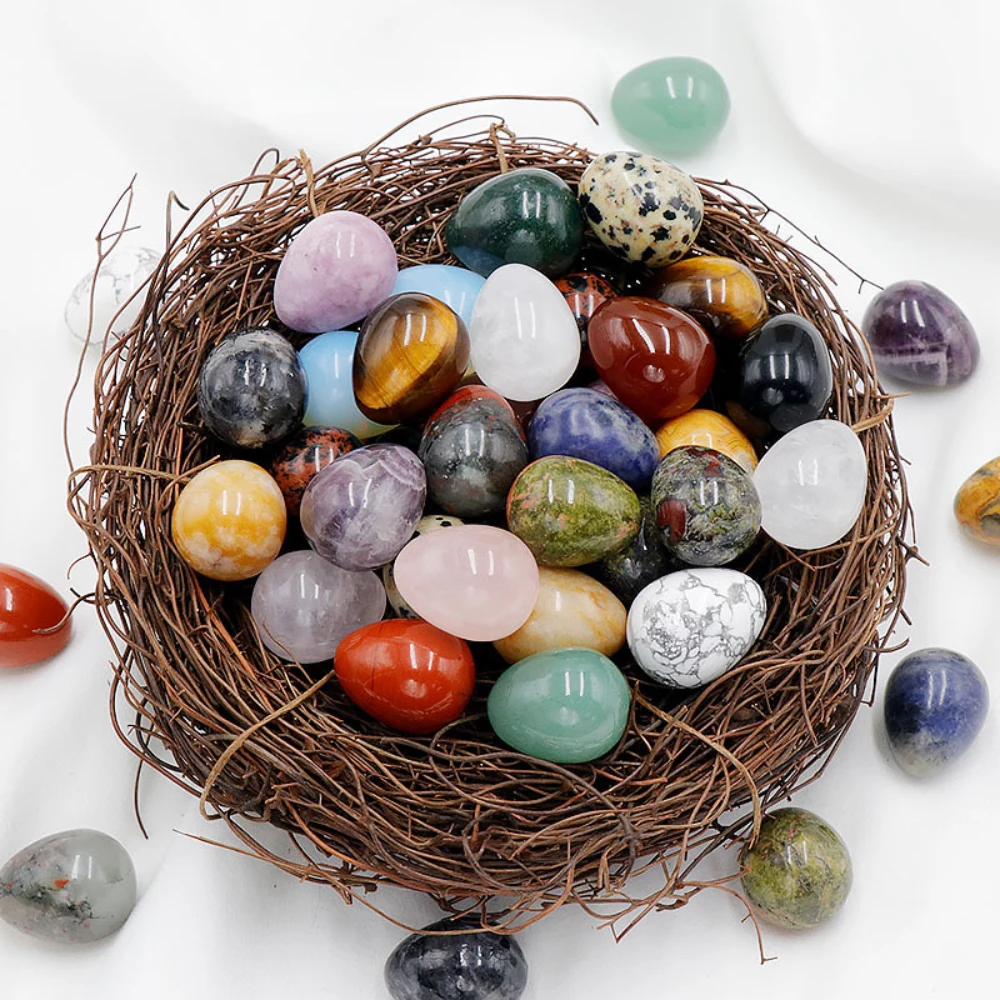 Egg shaped 20mm natural agate crystal purple pink semi precious stone small egg Stone Easter Eggs