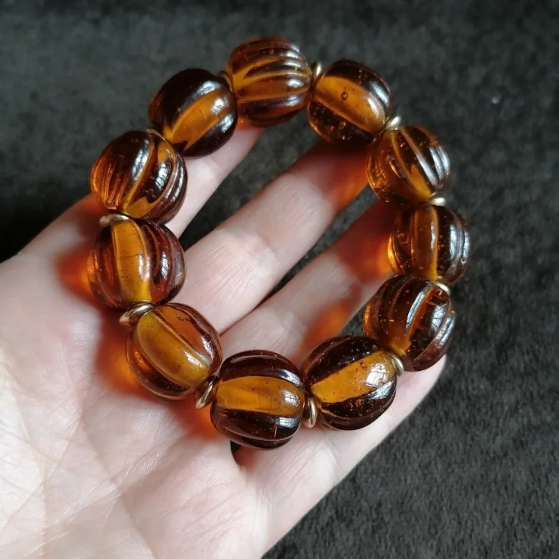 Vintage Patinaed Buddha Watermelon Bead Glazed Brown Men's Bracelet