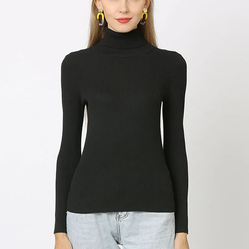 Suéteres de cuello alto para mujer, jerséis de punto cálidos de Color sólido, Tops suaves, prendas de punto ajustadas, jerséis básicos para mujer, Otoño e Invierno