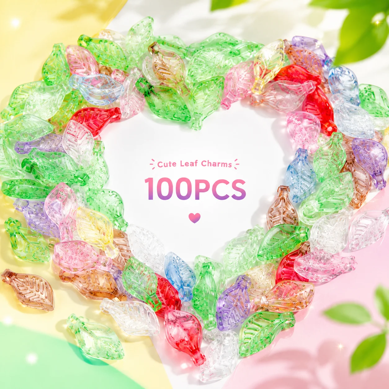 100Pcs Transparent Acrylic Leaf Charms 4 Styles Multicolor Mini Leaf Beads For DIY Earrings Necklace Bracelet Handmade Jewelry