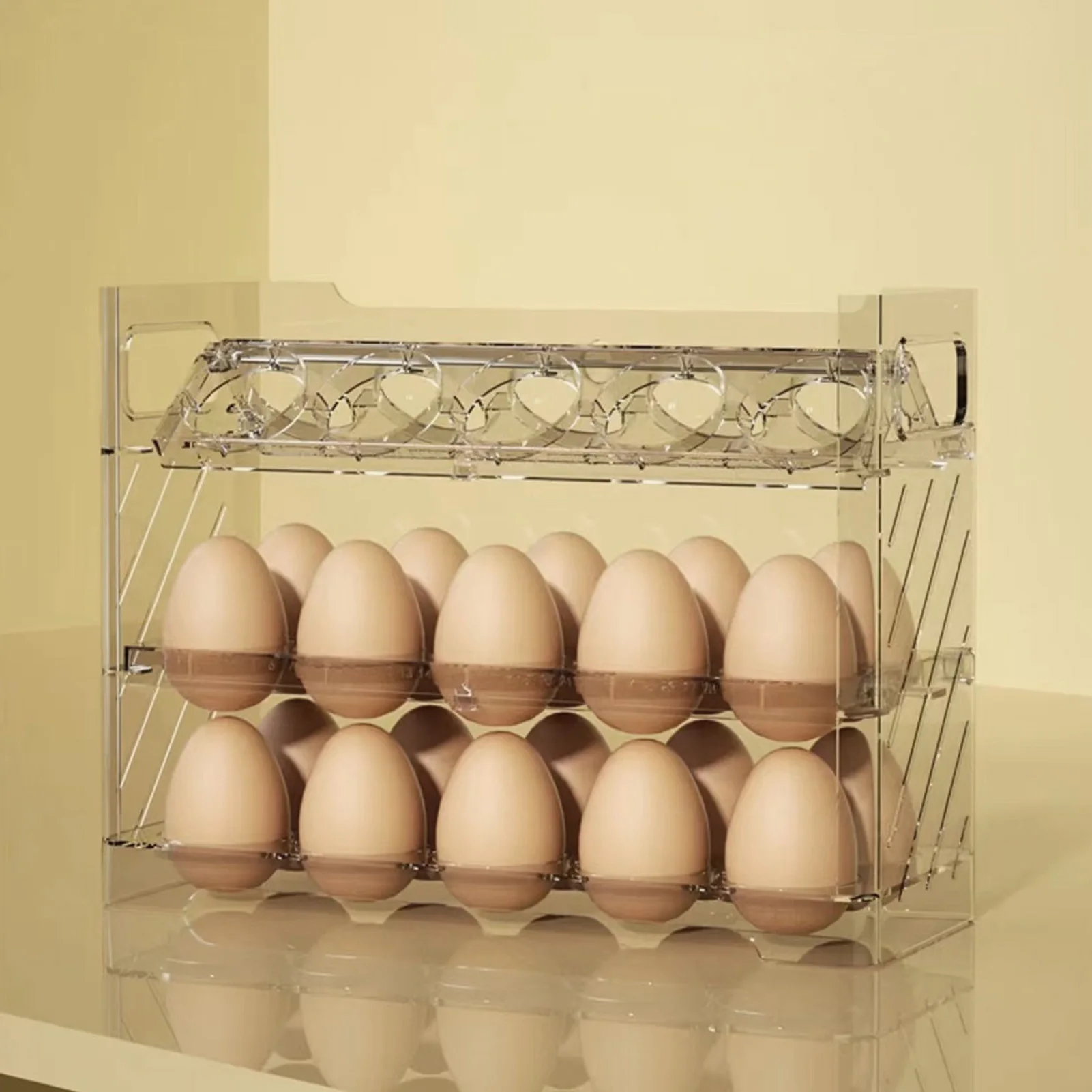 New Hot Fridge Side Flipping Egg Organizer Mark Retention Time and Handle Design Suitable for Camping Party