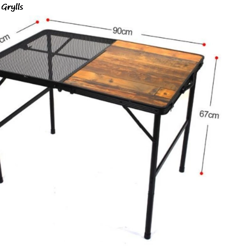 Grylls Outdoor Camping Table Iron Mesh Folding Table Portable Camping Table With Lift Storage Rack Aluminum Dining Table