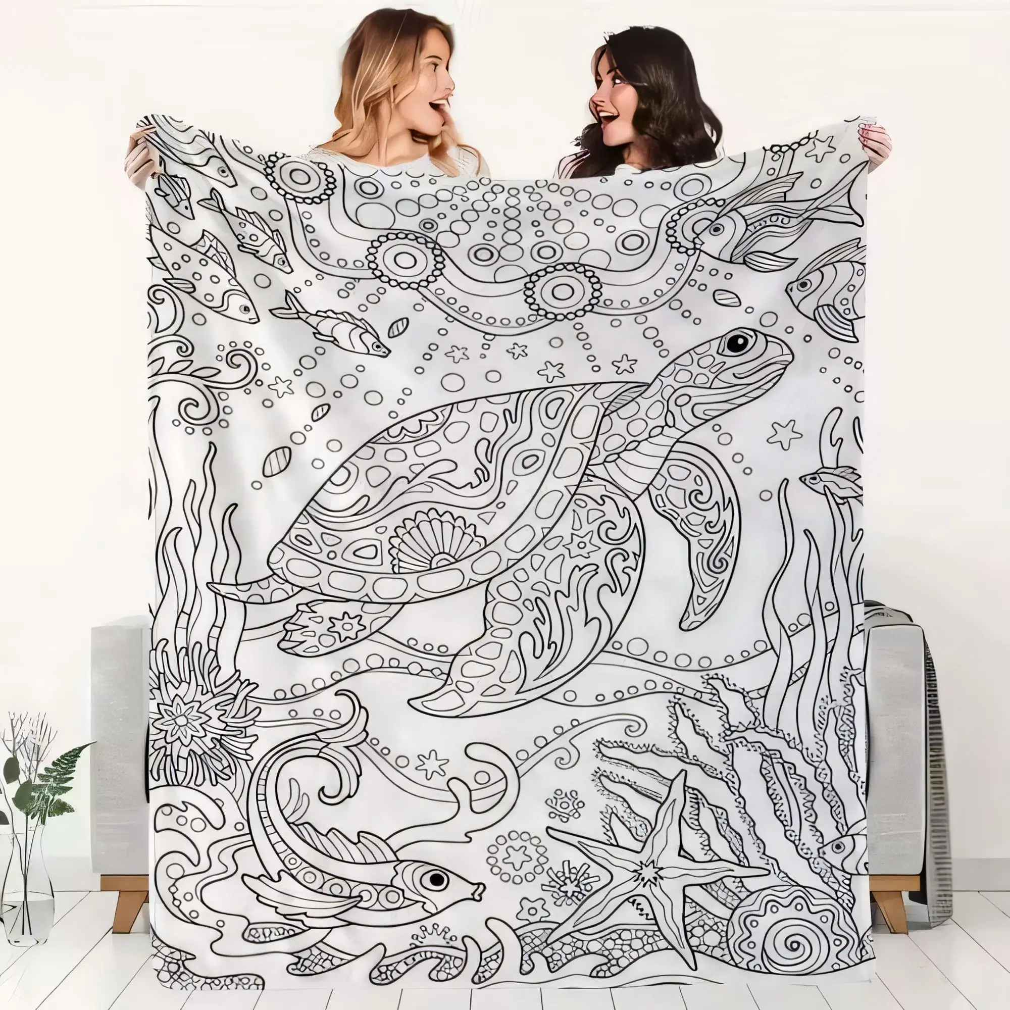 Underwater Scene Blanket with Sea Turtle Design Soft Cozy Throw for Bed or Sofa - Perfect Home Decor Accessory for Beach Lovers