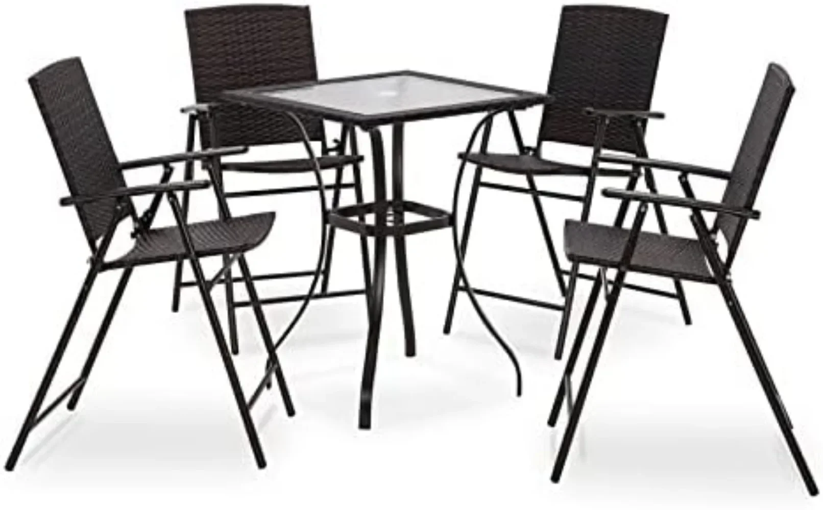 Patio Dining Set 5 Pieces, Black Outdoor Dining Table and Folding Chairs, Metal Frame Patio Wicker Furniture Set , Garden