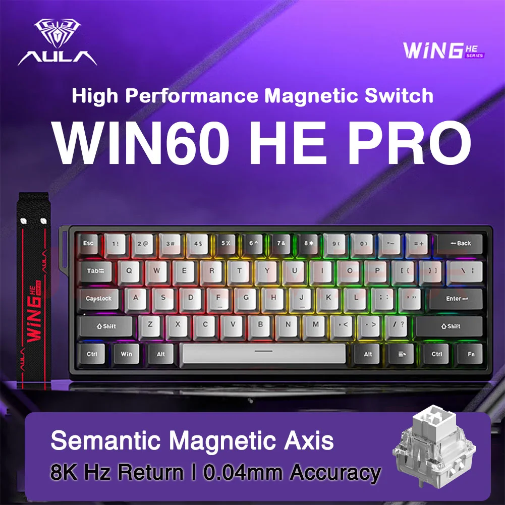 AULA WIN60 68 HE Magnetic Switch Mechanial Keyboard Wired Rgb 8KHz Keyboard SOCD Valorant Custom FPS Rt Esports Gamer Keyboard