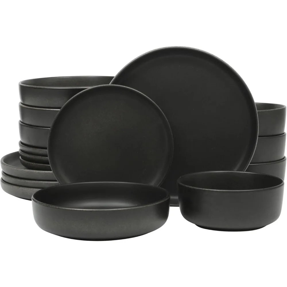 

Gibson Elite Pasco 16 Piece (Service for 4) Plates and Bowls Double Bowl Reactive Glaze Dishes Stoneware Ceramic Dinnerware Set
