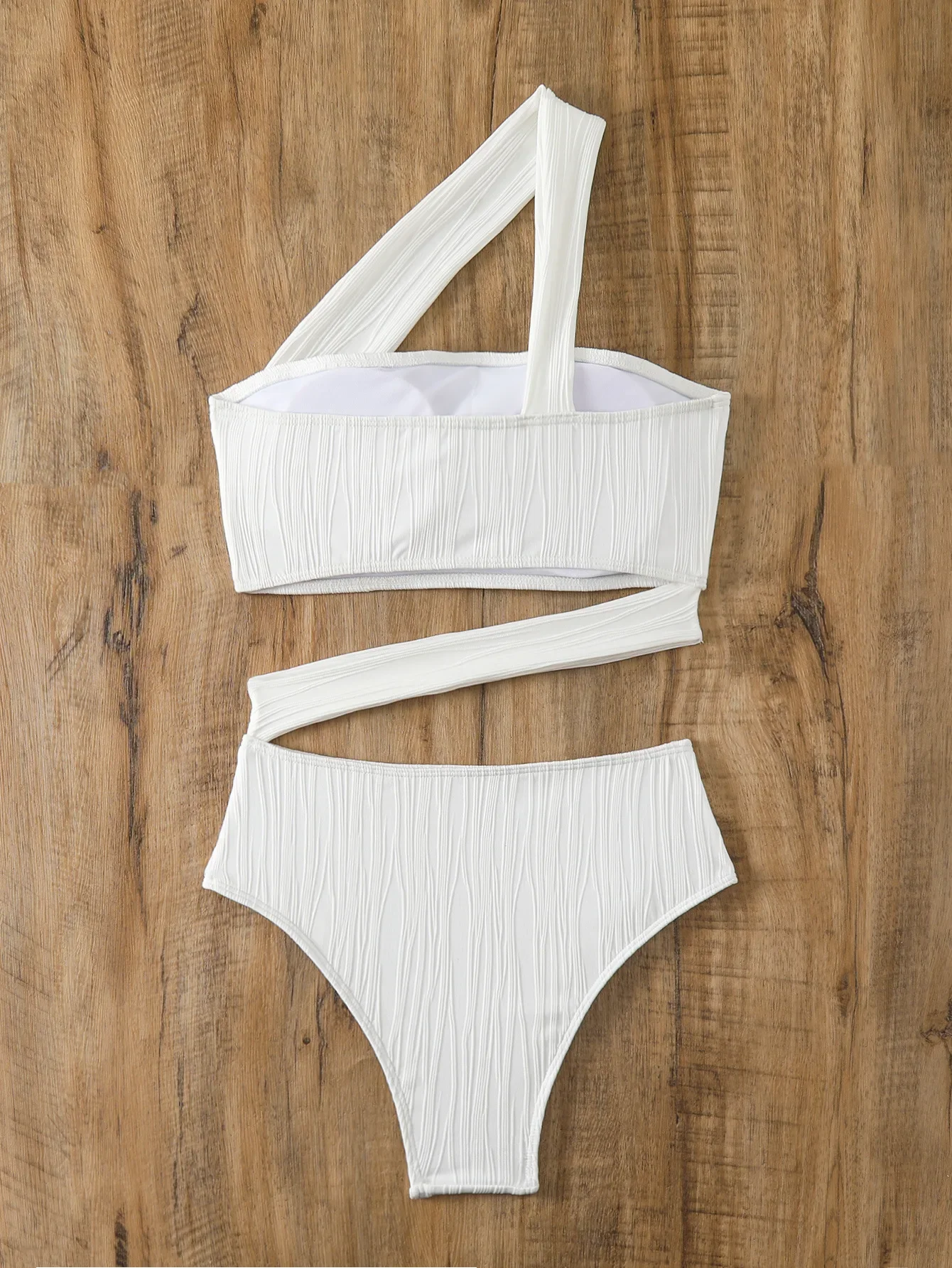 Sexy um ombro conjuntos de biquinis 2025 feminino branco oco para fora push up cintura alta maiô verão duas peças