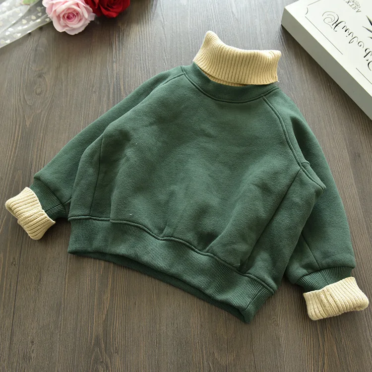 Kids Girl Pullover Sweatshirt 2023 Spring Paneled Knitted Turtleneck Hoodie Baby Padded Sweater 3-7 Years Warm Girls Clothes