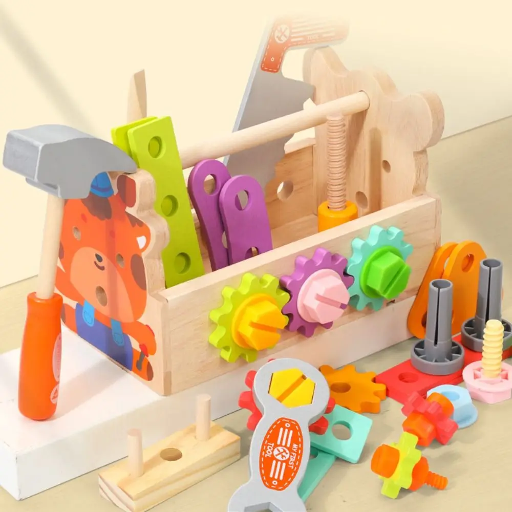 ウッドキッズ木製ツールボックスおもちゃツールボックスモンテッソーリパズル分解セット取り外し可能な早期教育シミュレーション修復ツール