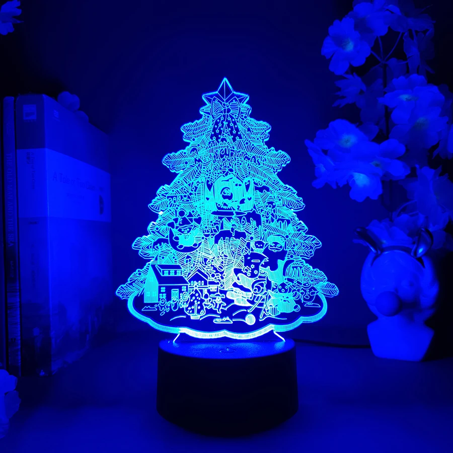 Merry Christmas Tree 3D Illusion Acrylic Light Santa Clause Home Decor Xmas Tree Shape Table Lamp Decoration 7/16 Color Changing