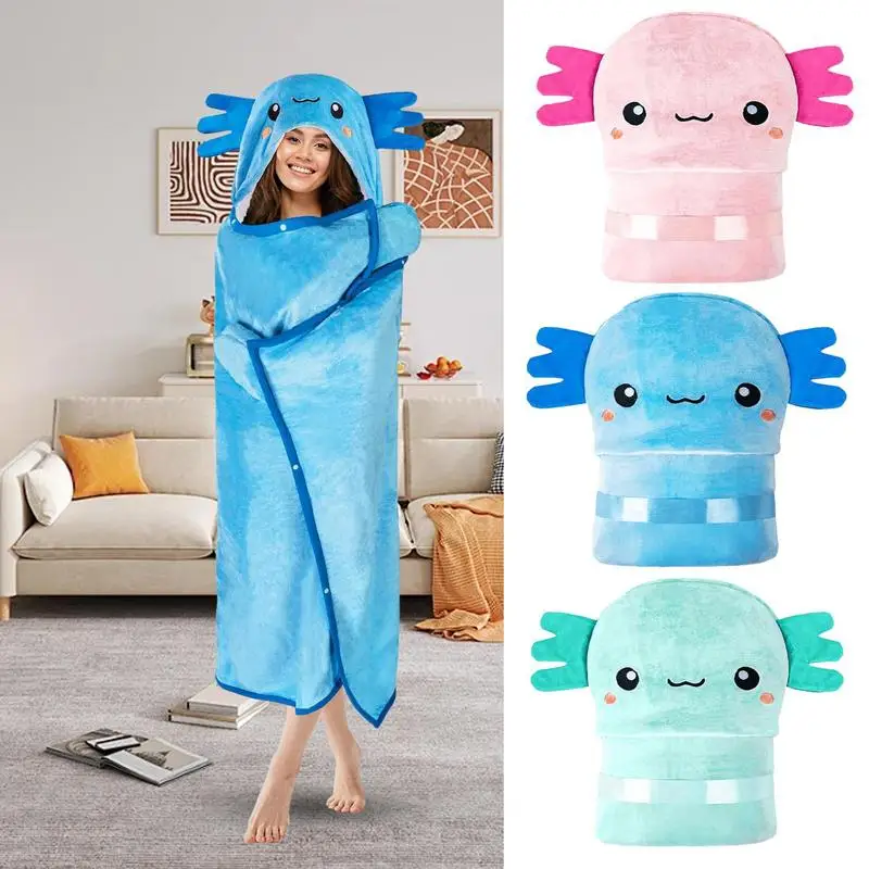 Cartoon Cute Cape Blanket Lazy Shawl Cape Student Hooded Home Office Nap Blanket Winter Wearable Soft Bed Blanket Warm