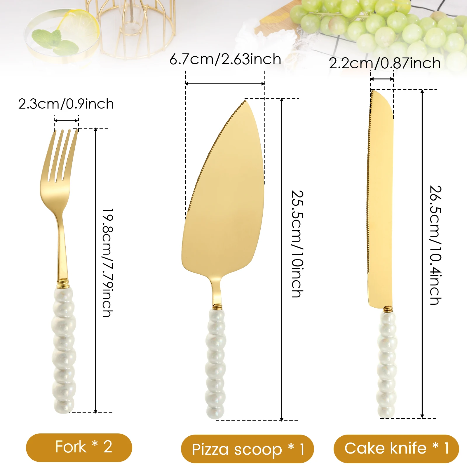 Stainless Steel Cake Knife Server Set Wedding Party Cake Decor Flatware Banquet Dessert Cutter Server Utensils with Pearl Handle