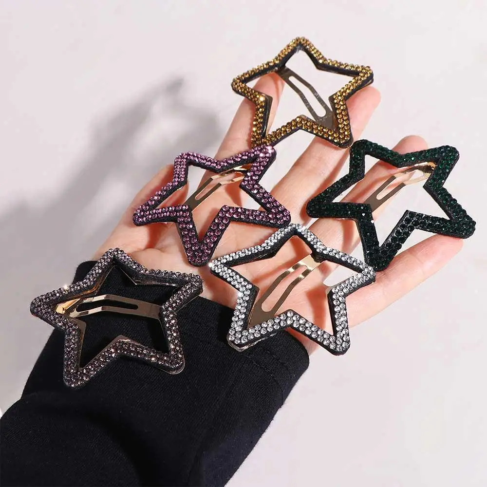 Personality Geometric Rhinestone Star BB Clip\ Y2k Pentagram Star Side Clip Hair Accessories Hair Clip Hollow Hair Clip Party