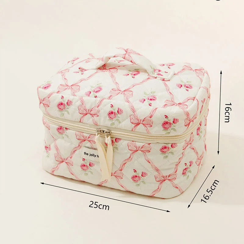 Women\'s Cosmetic Bag Large Capacity Vintage Cute Bow-Tie Cosmetics Lipstick Storage Bag Portable Coin Purse Commuter Card Holder