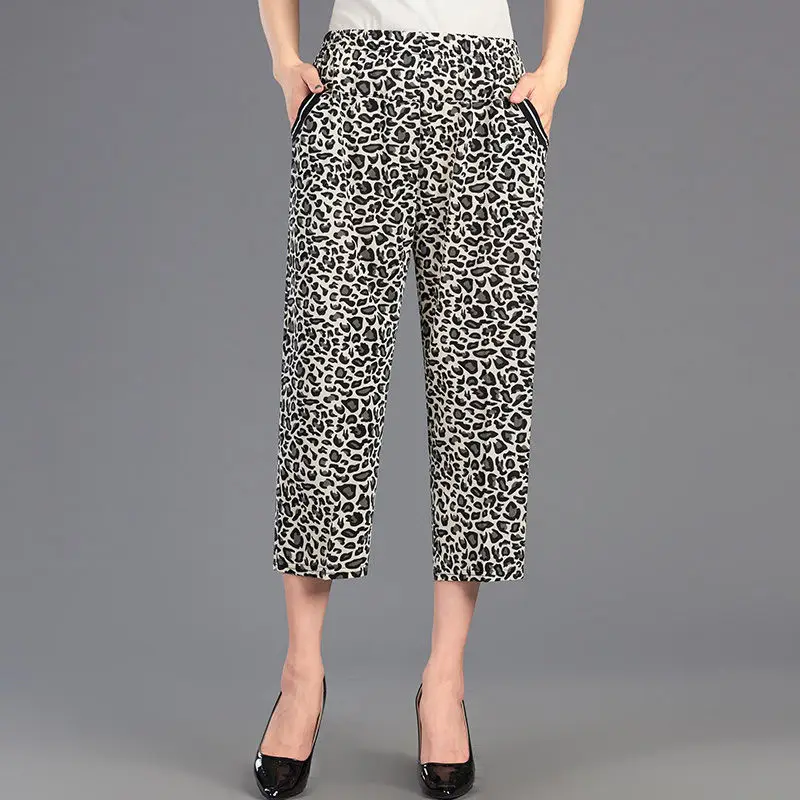 Middle-aged And Elderly Women's Pants 2024 Summer Floral Printed Thin Straight Tube Loose Grandma's Trousers