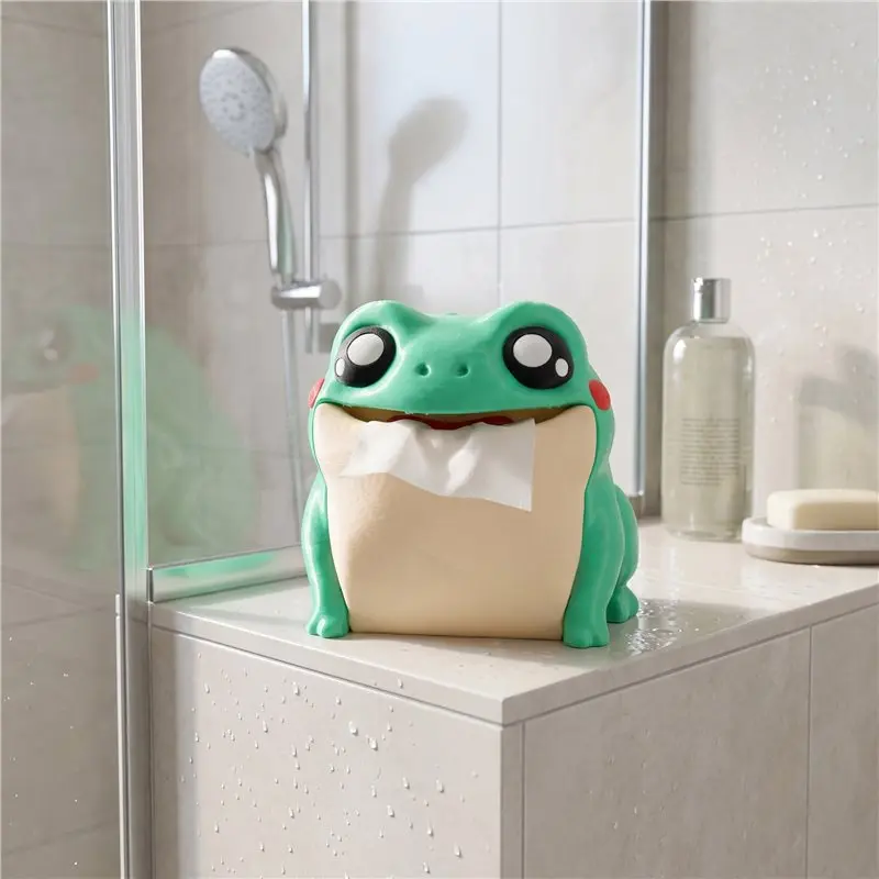 A02F-Cute Frog Interactive Toilet Paper Dispenser Flip Style Cartoon Bathroom Organizer For Home Kitchen