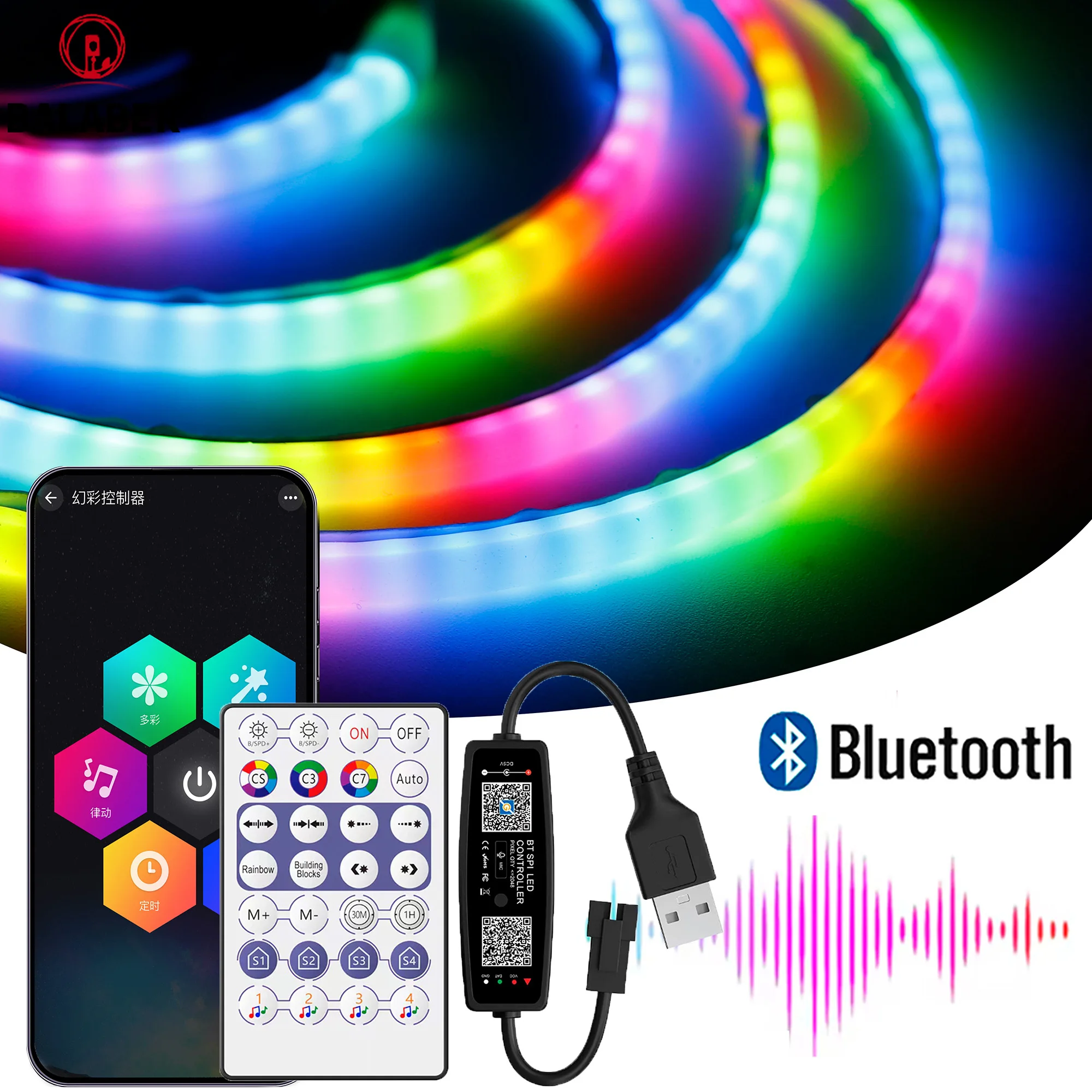 

WS2812 COB 240D With USB 28Keys Bluetooth Smart RGB COB Strip Controller APP Control 720LEDs/m Sound-Activated Music Mode 5V LED