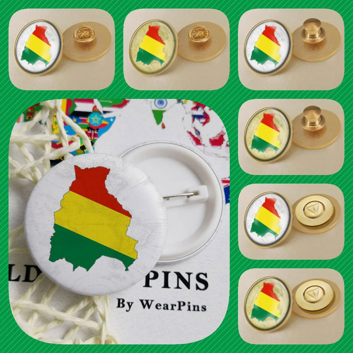 Bolivia Bolivians Map Flag National Emblem National Flower Brooch Badges Lapel Pins