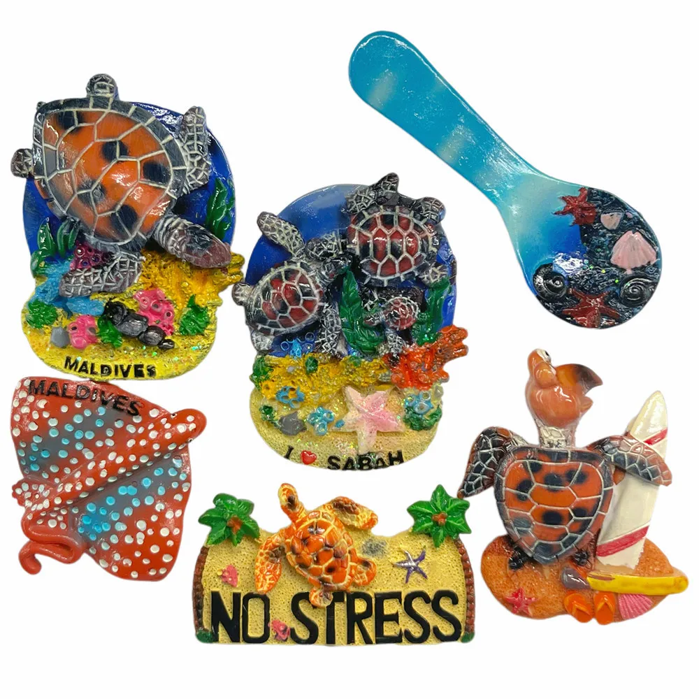 Maldives Sea Turtle 3D Fridge Magnet, Resin Tropical Beach Souvenir
