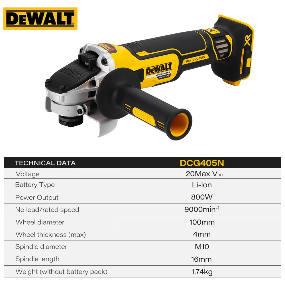 Dewalt Brushless Angle Grinder DCG405N Maglev Metal Cutting Machine 100mm Rechargeable 20V Cordless Portable Polisher Power Tool