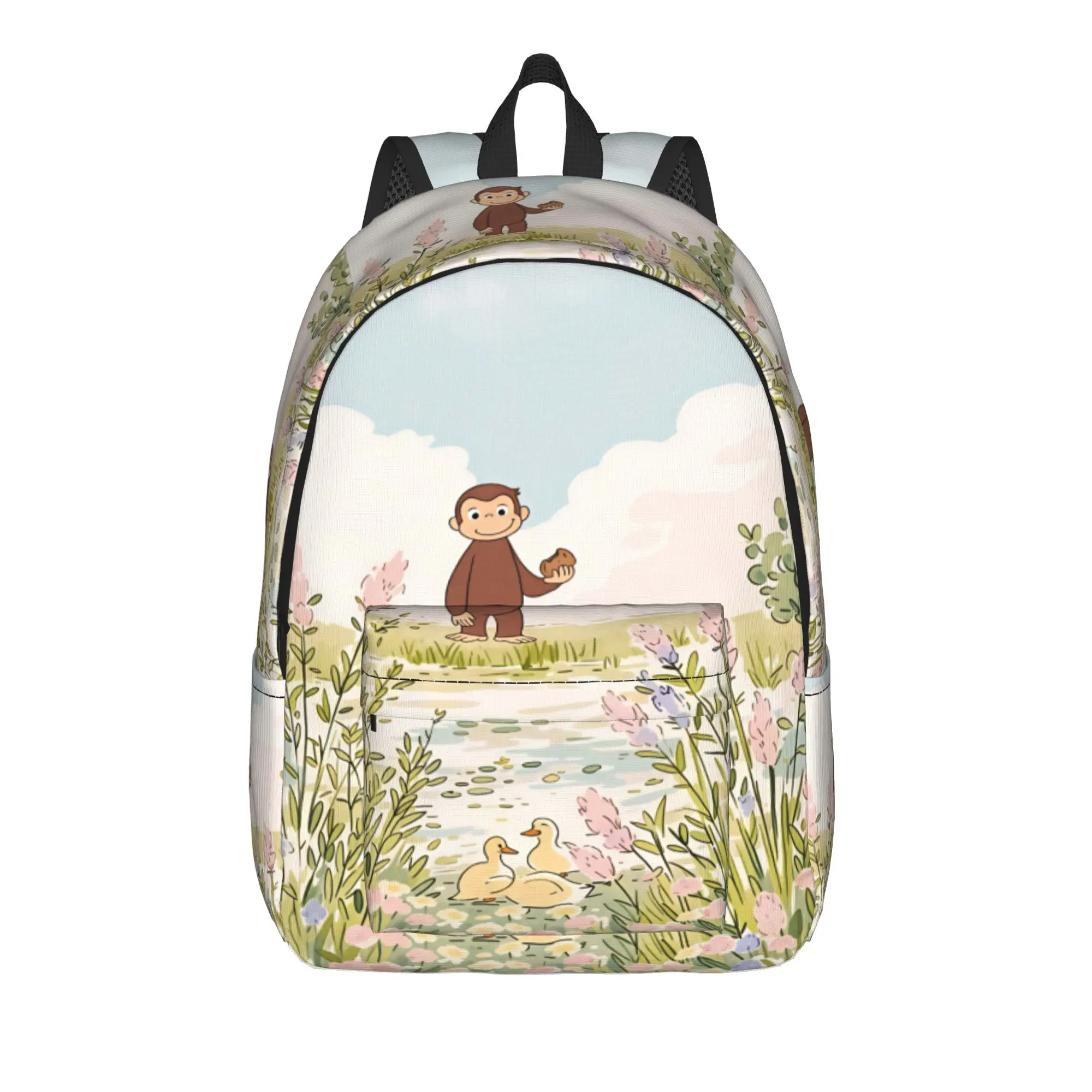 Curious George Monkey Backpack Girl  Pattern Backpacks Polyester Elegant School Bags College Custom Rucksack