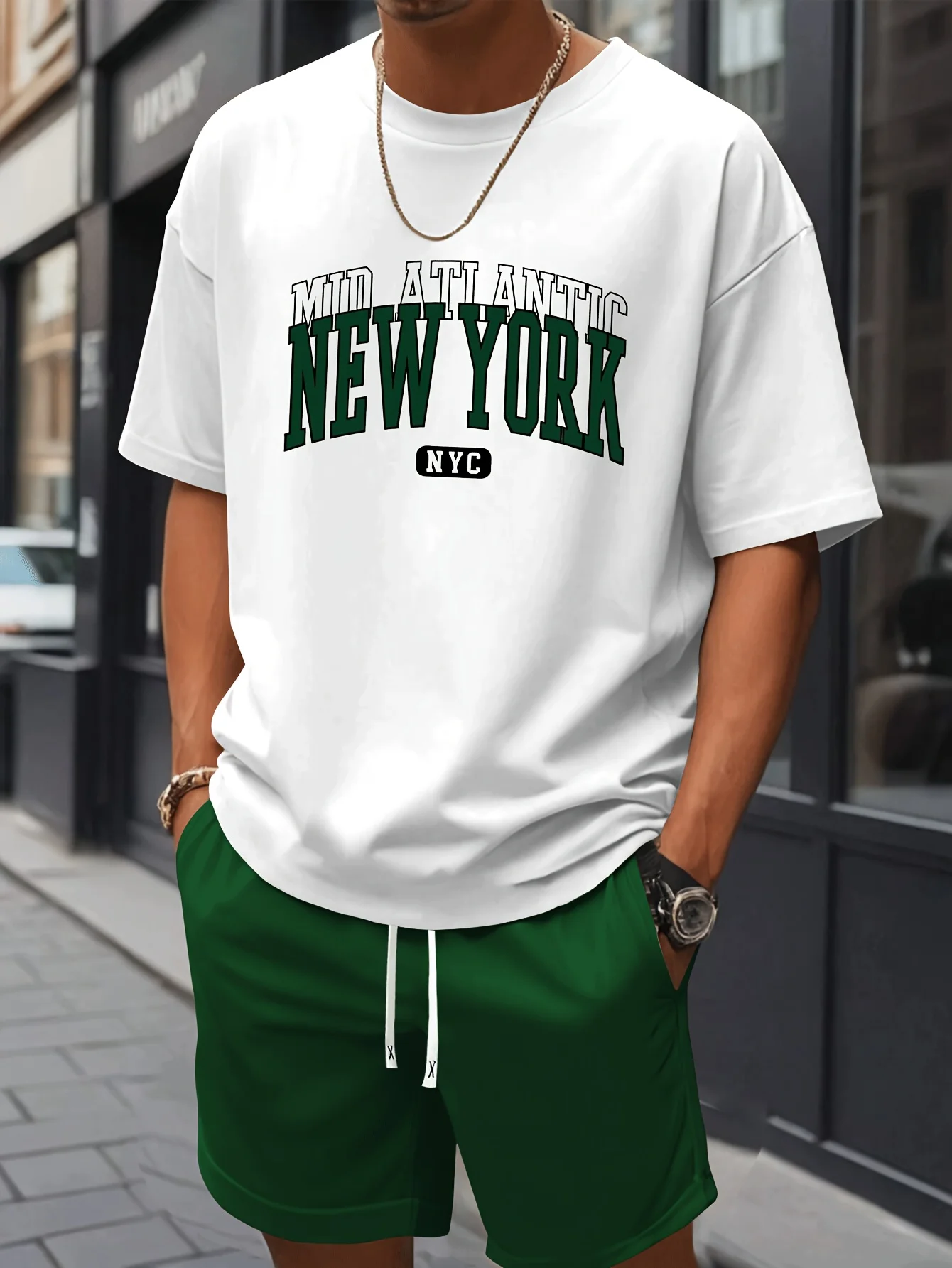 New York Men's Short-Sleeve T-Shirt and Shorts Set Relaxed-Fit Casual T-Shirt Creative Streetwear T-Shirt Unique Casual Apparel