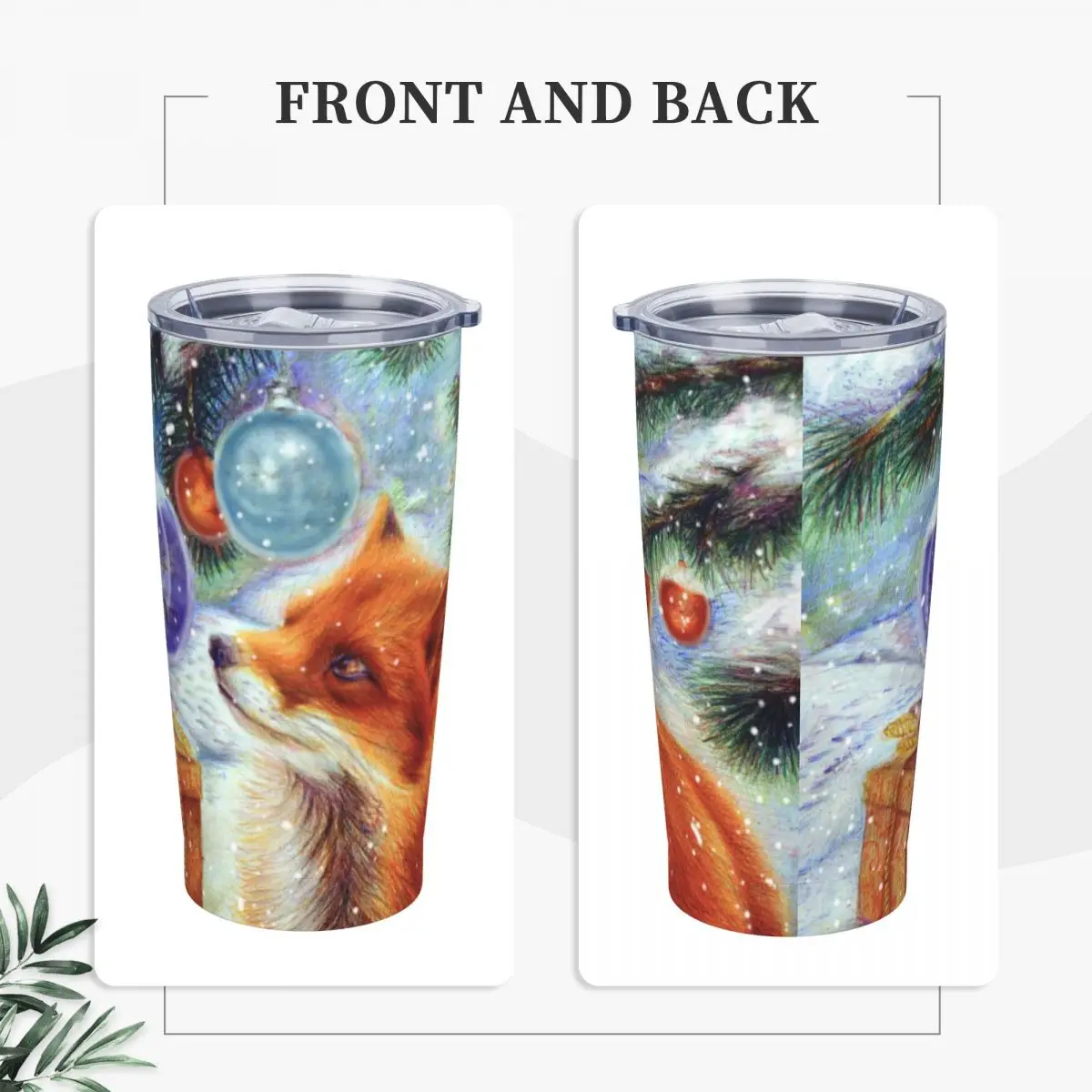 Merry Christmas Fox Insulated Tumbler with Straws and Lid RNew Year Stainless Steel Travel Coffee Mug 20 Oz Office Home Mugs