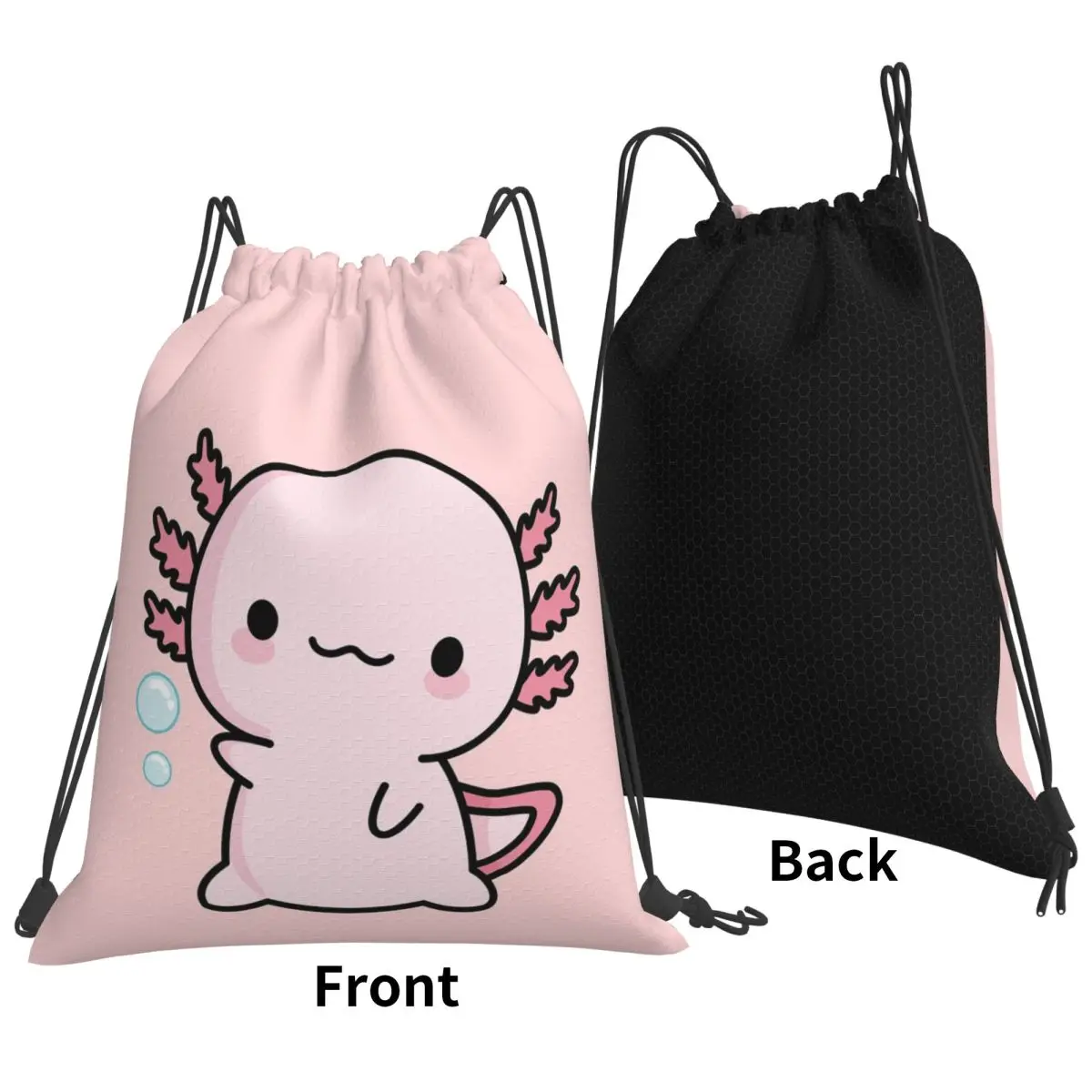 

Cute Axolotl Salute Backpacks Portable Drawstring Bags Storage Bag Book Bags for Man Woman Students