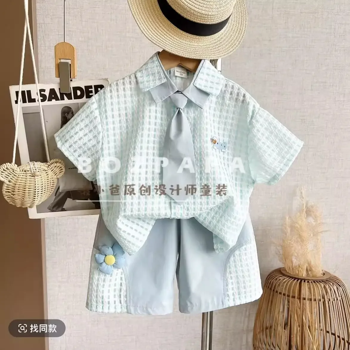 

Summer Fashion Baby Boys Cute Short Sleeve TShirt+Shorts Tie 2pcs Children Set Casual Sportswear Streetwear Handsome Suits