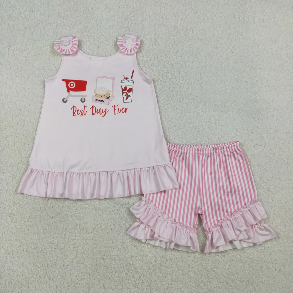 Best Day Ever Pink Girls Shorts Set