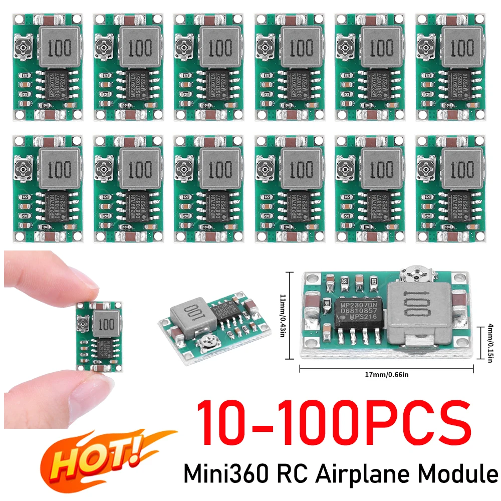 10-100pc Mini360 RC Airplane Module Mini 360 DC Buck Converter 4.75V-23V to 1V-17V High-Power MAX 3A Converter Module LM2596