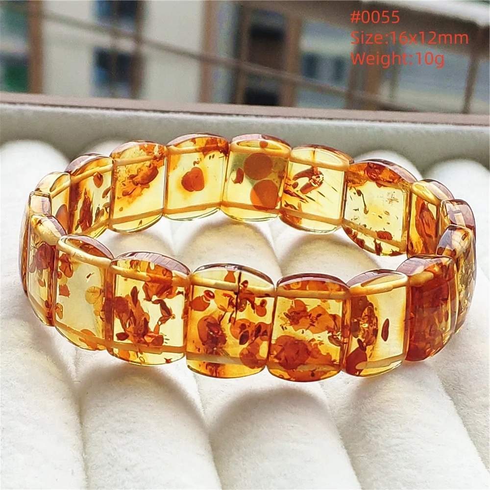 Genuine Natural Yellow Piebald Amber Rectangle Beads Bracelet Flower Amber Women Men Healing Stretch Women Men AAAAAA