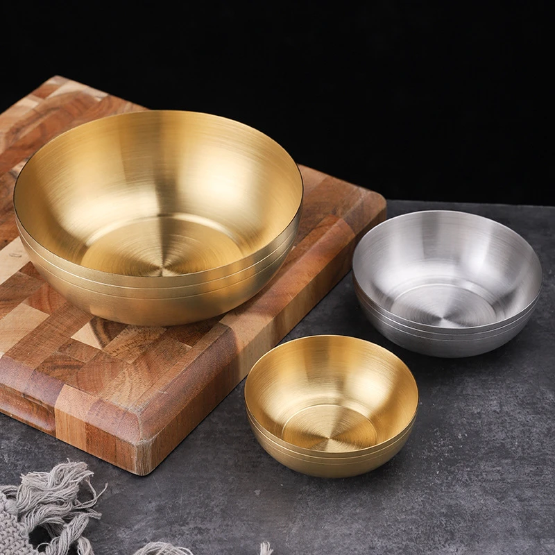 304 Stainless Steel Gold Pickles Rice Bowl Korean Style Creative Fruit Salad Soup Sauce Bowl for Restaurant Utensils for Kitchen